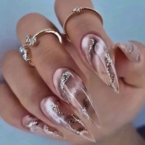 24 Pieces marble  press on false nails